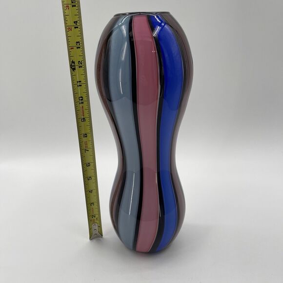 Isola Art Glass Vase Signed & Dated 97 Multicolor Stripe 14.5" Made In USA - Picture 4 of 9